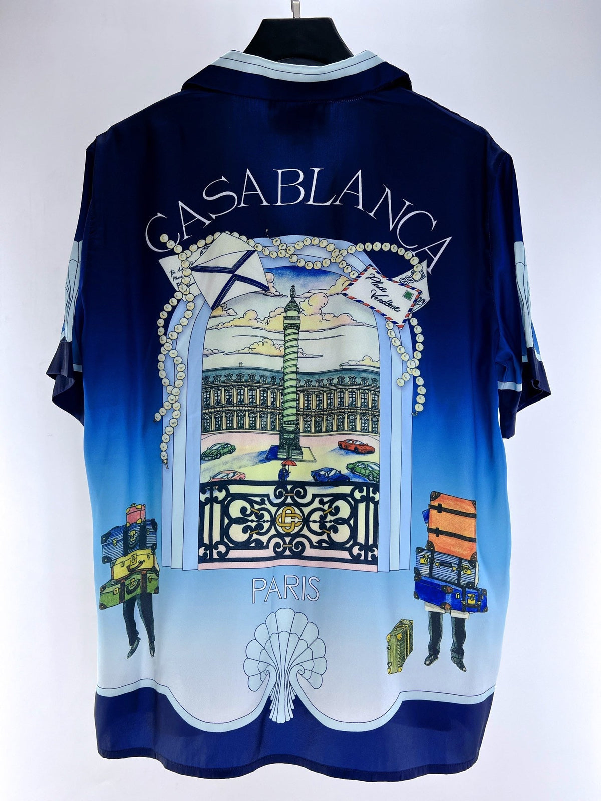 Blue Gradient Peacock Silk Shirt - Men's