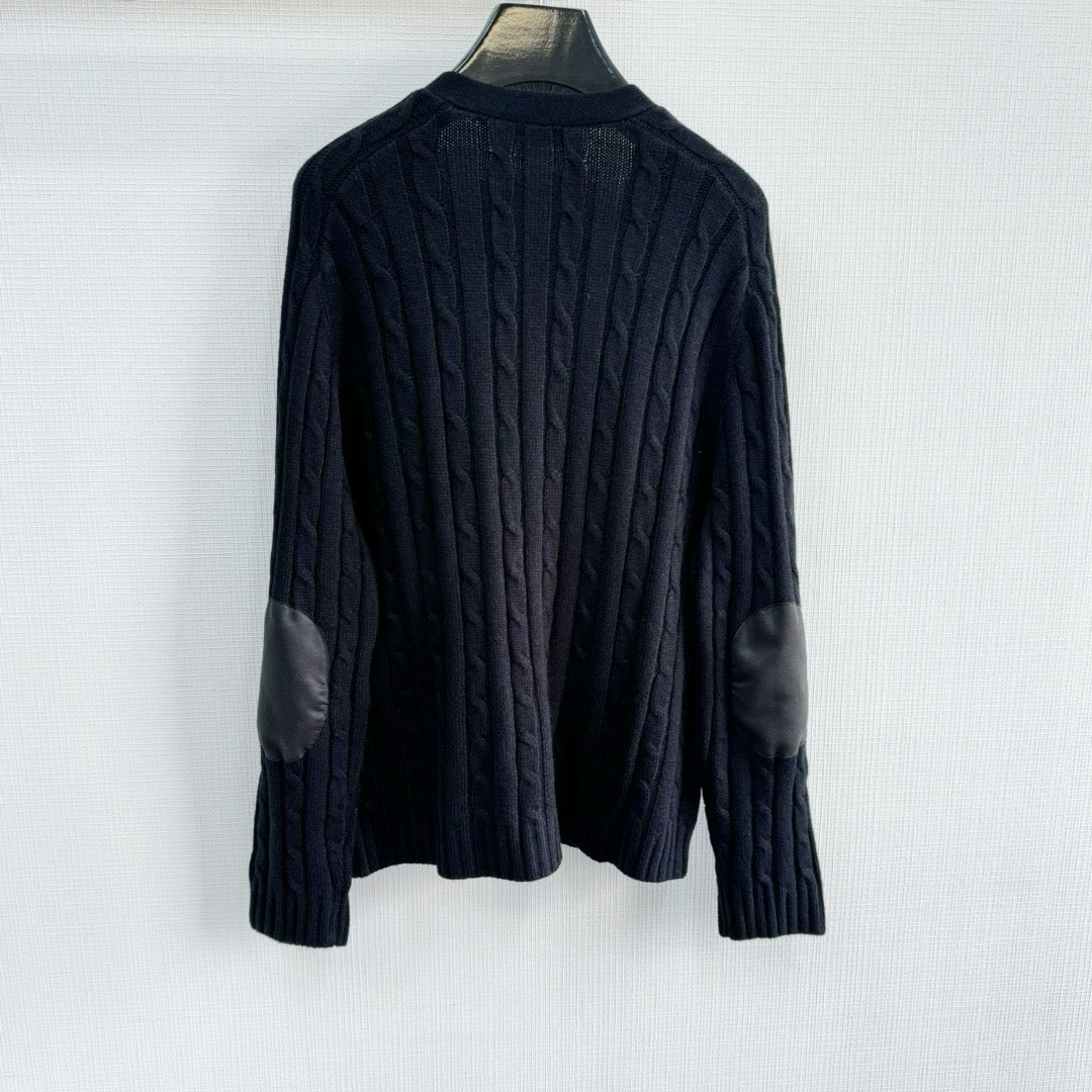 Black Wool Cable Cardigan - Men's