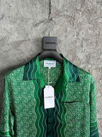 Green Wave Print Silk Shirt - Men's