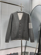 Grey Wool Bar Stripe Cardigan - Men's