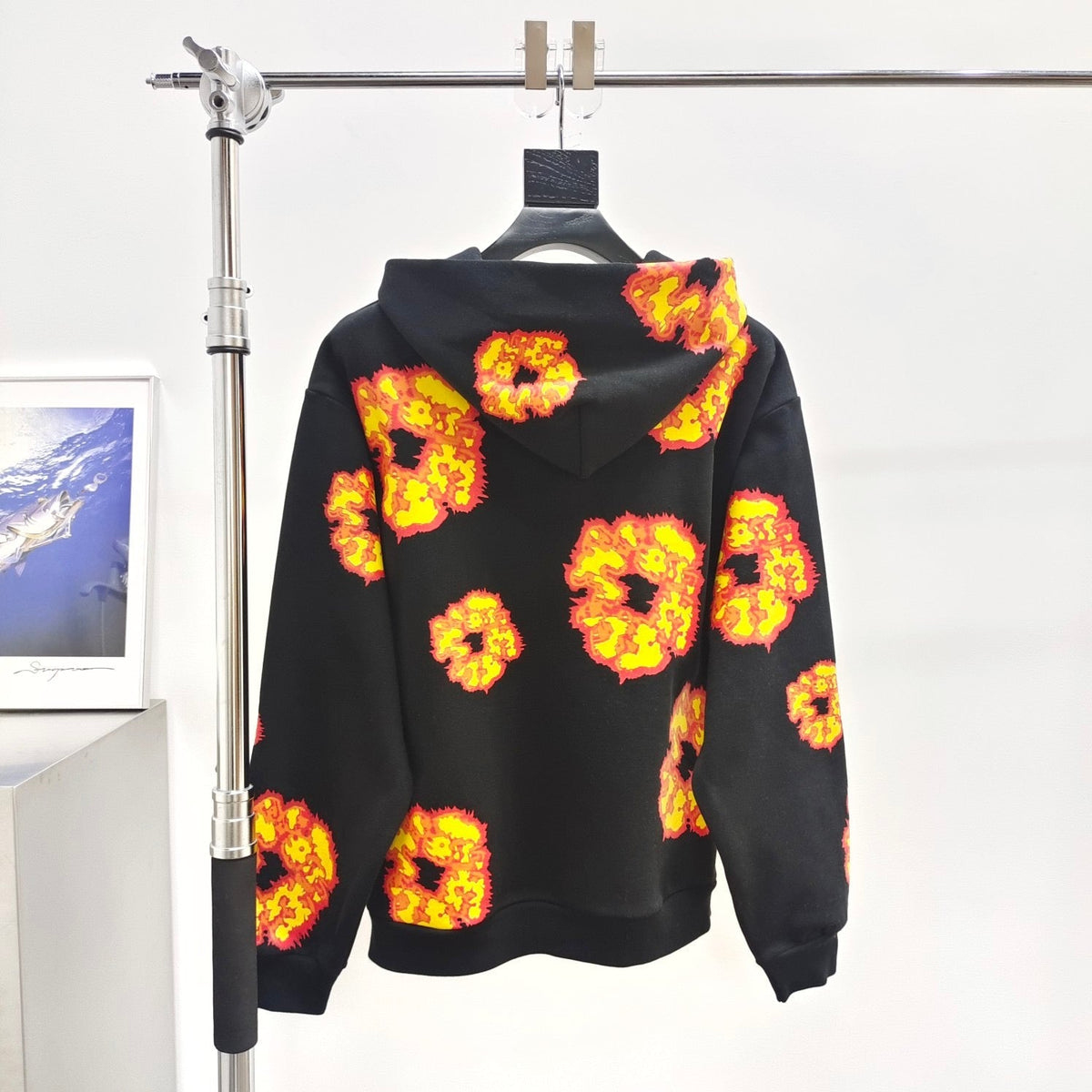 Black Cotton Floral Print Pullover - Men's