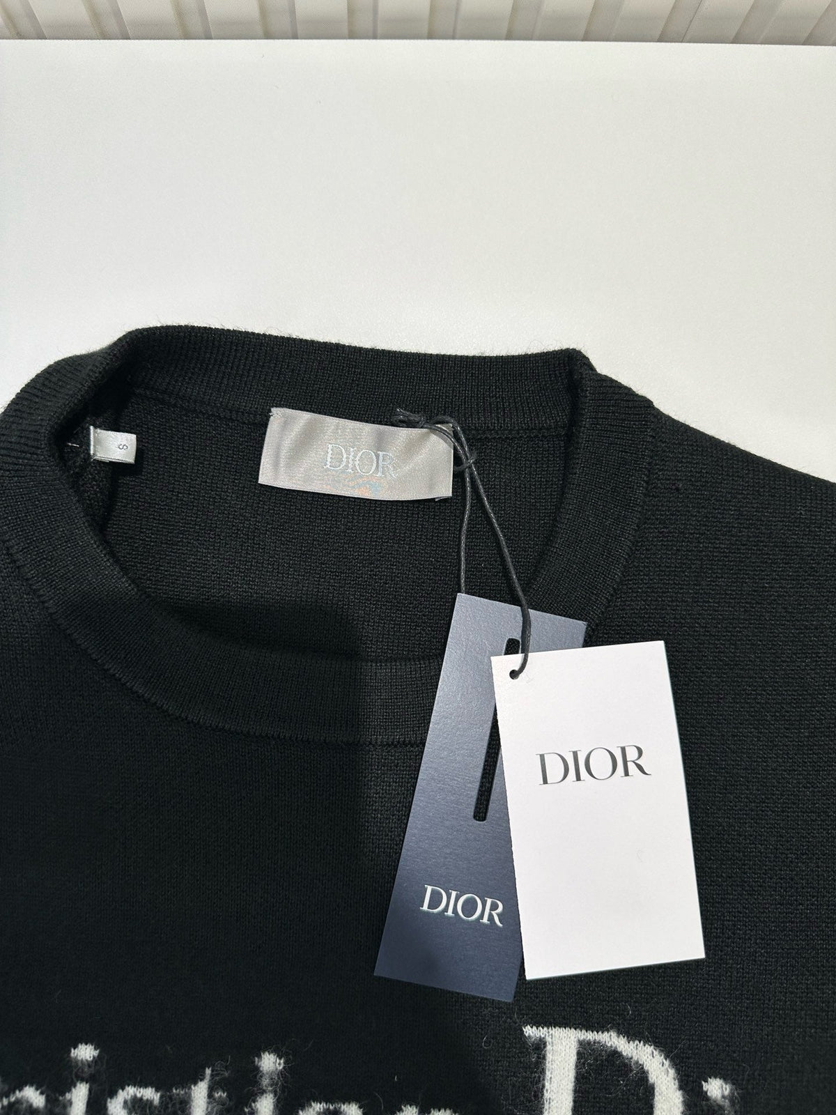 Navy Wool Text Logo Crewneck - Men's