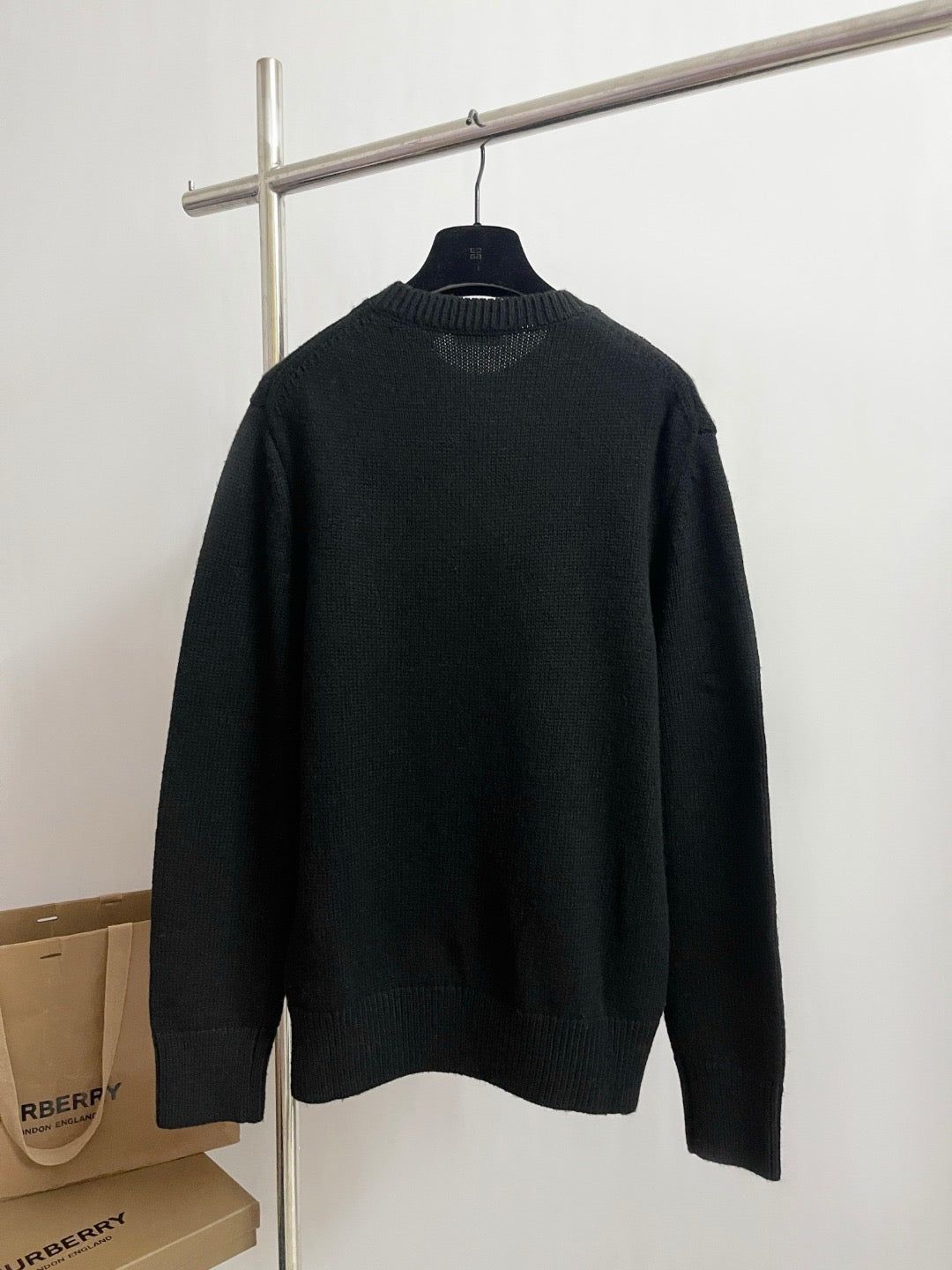Black Wool Intarsia Crewneck - Men's
