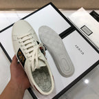 White Leather Embroidered Low-Top - Men's