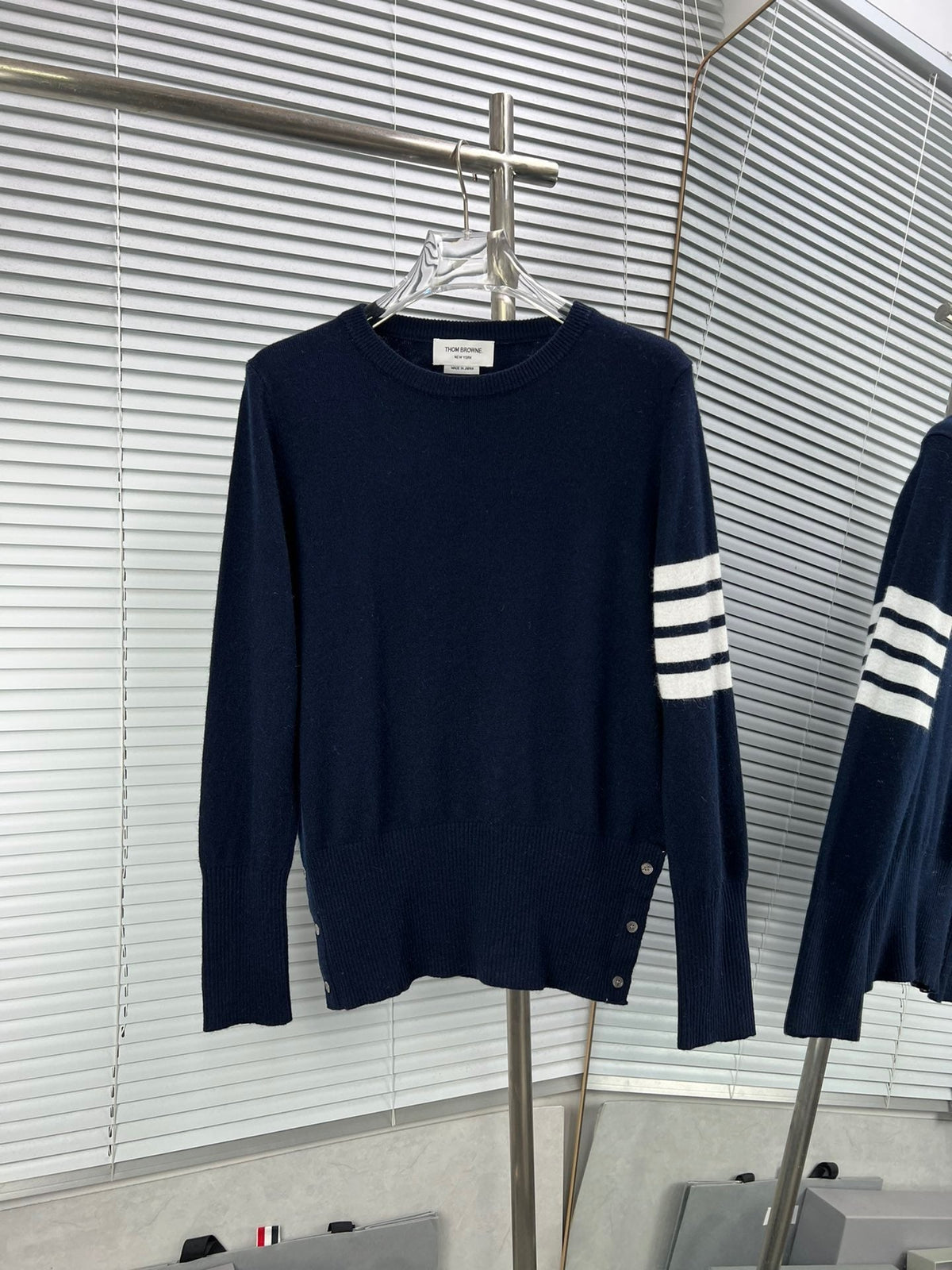 4-Bar Crewneck Navy Knit - Men's