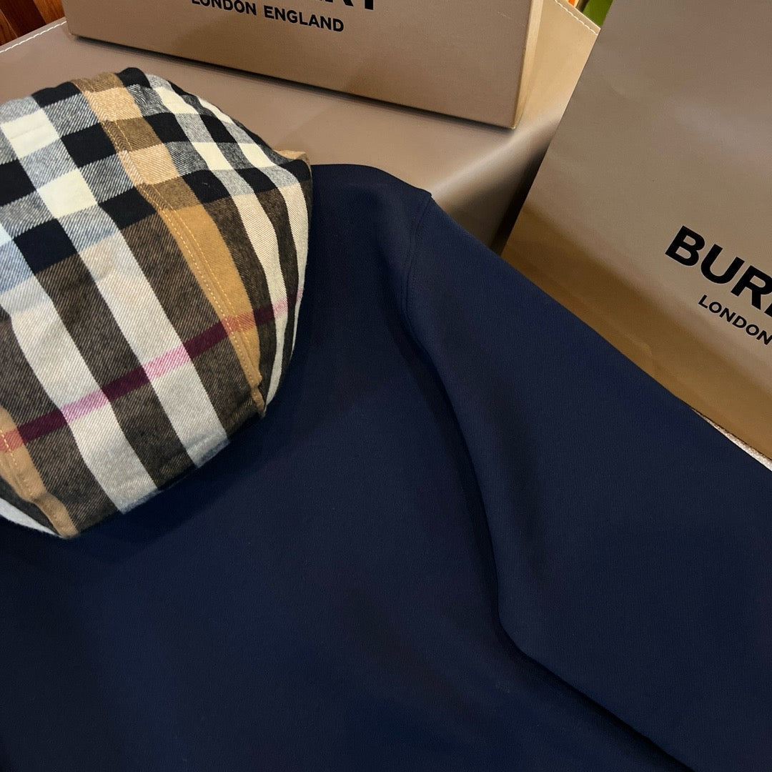 Black Cotton Check Lined Pullover - Men's