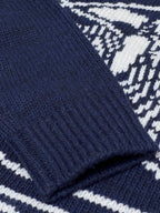 Navy Wool Crest Intarsia Crewneck - Men's