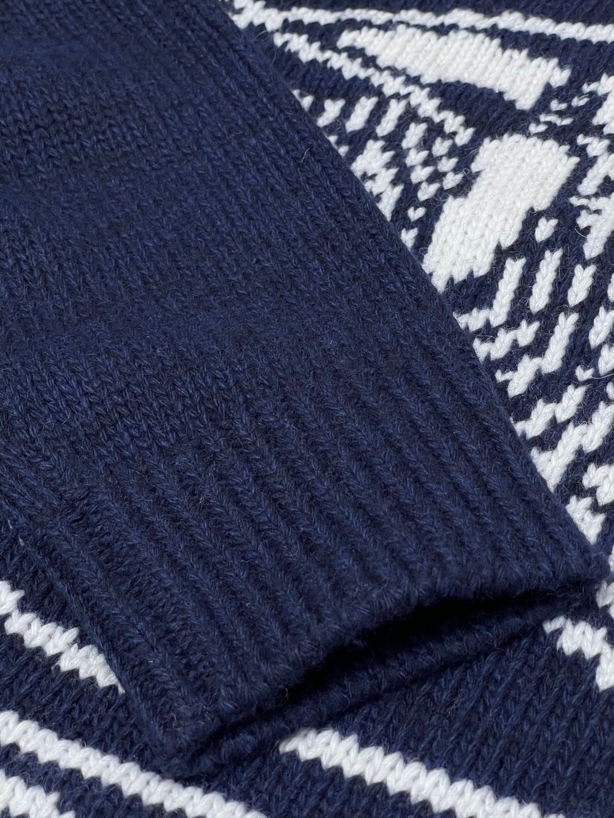 Navy Wool Crest Intarsia Crewneck - Men's