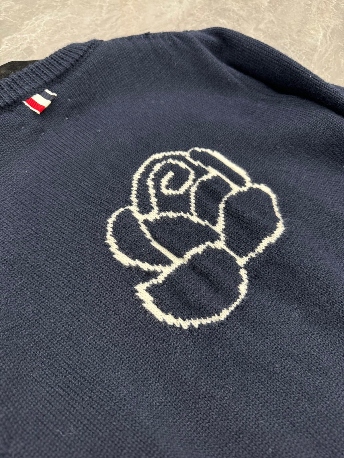 4-Bar Crewneck Navy Sweater - Men's