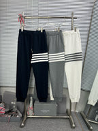 Grey Cotton Four-Bar Joggers - Men's