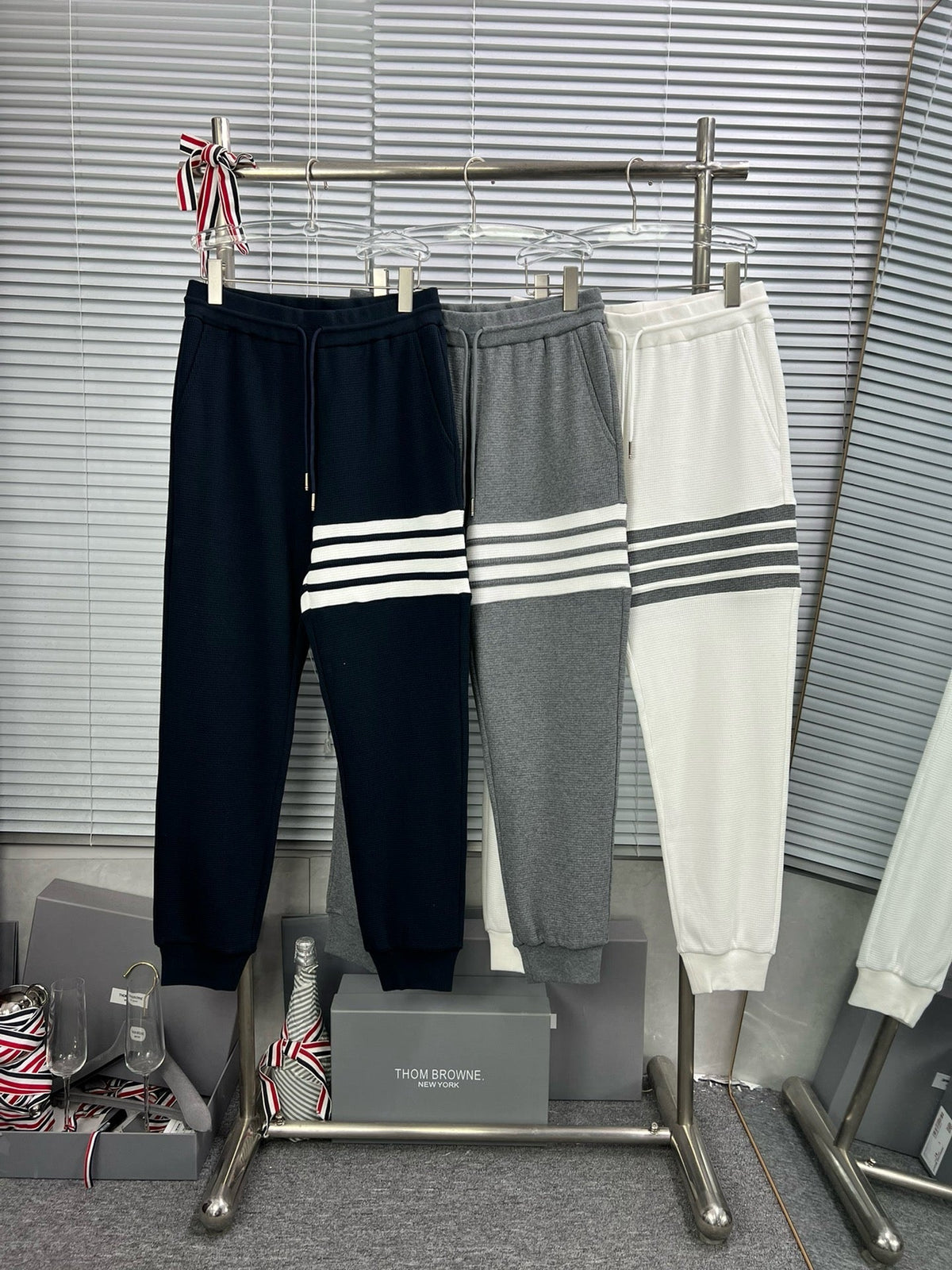 Grey Cotton Four-Bar Joggers - Men's