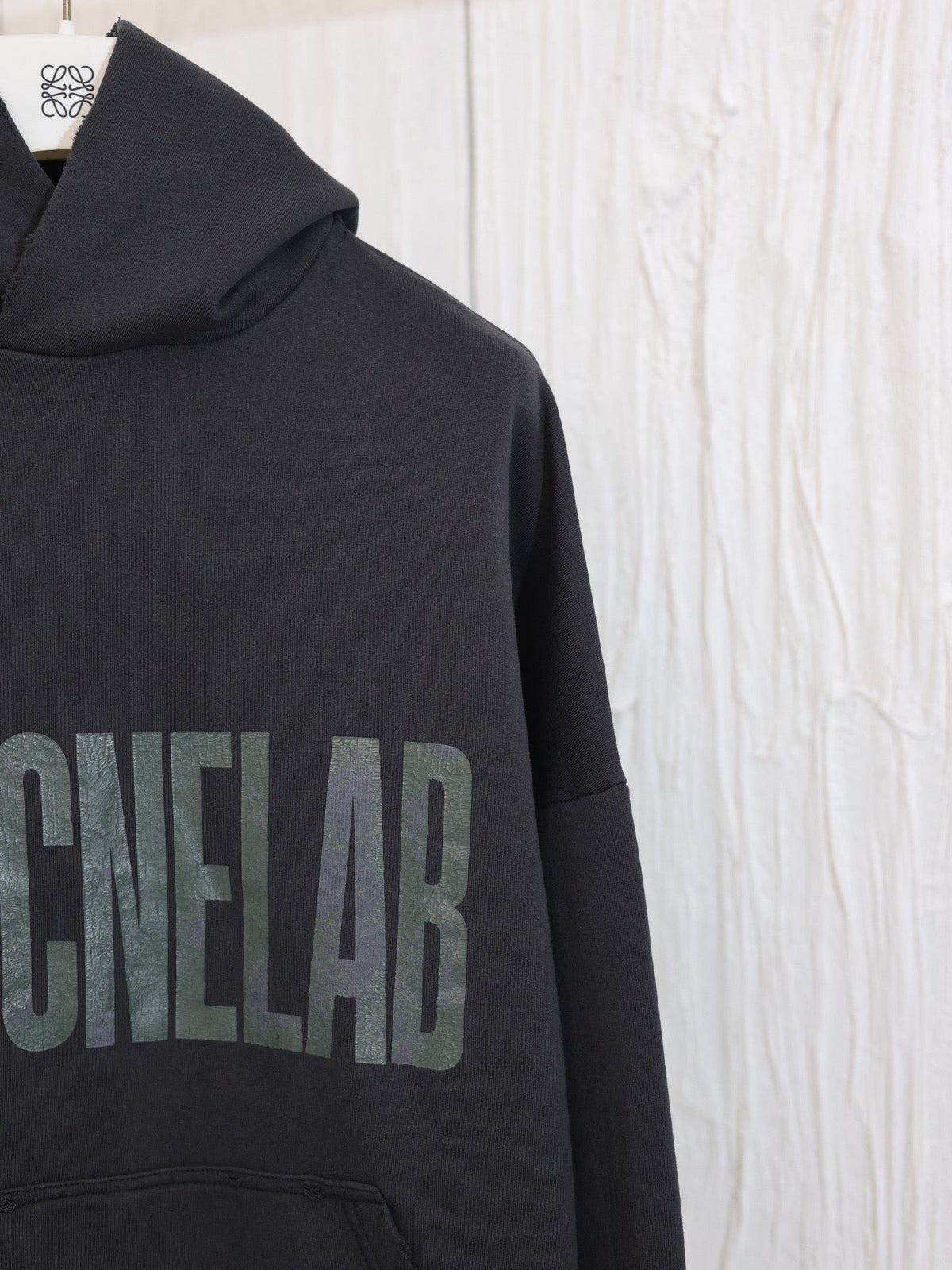 Black Cotton Tonal Text Pullover - Men's
