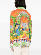 Orange Tropical Print Silk Shirt - Men's