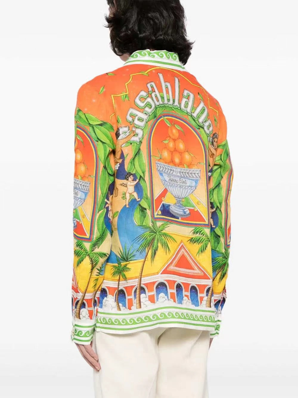 Orange Tropical Print Silk Shirt - Men's