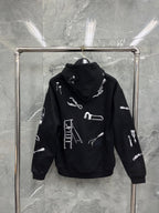 Black Cotton Print Zip-Through - Men's