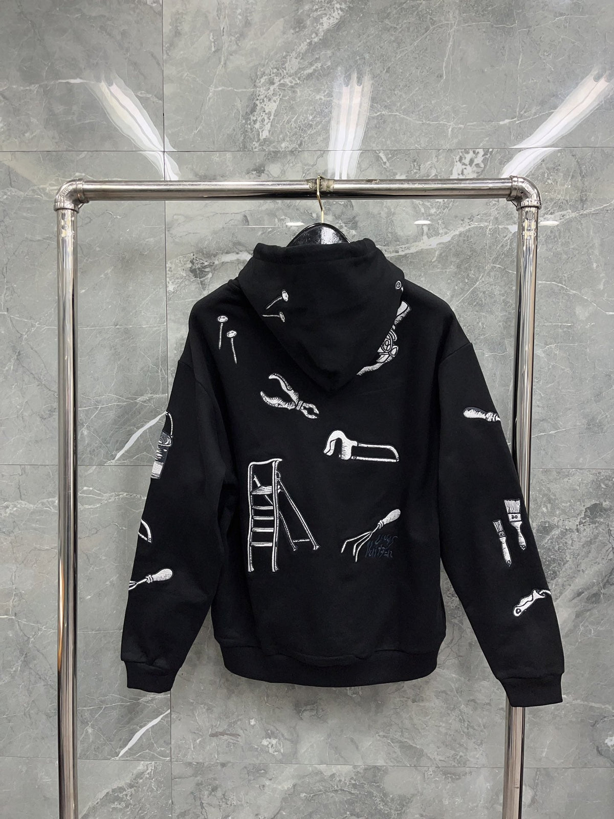 Black Cotton Print Zip-Through - Men's