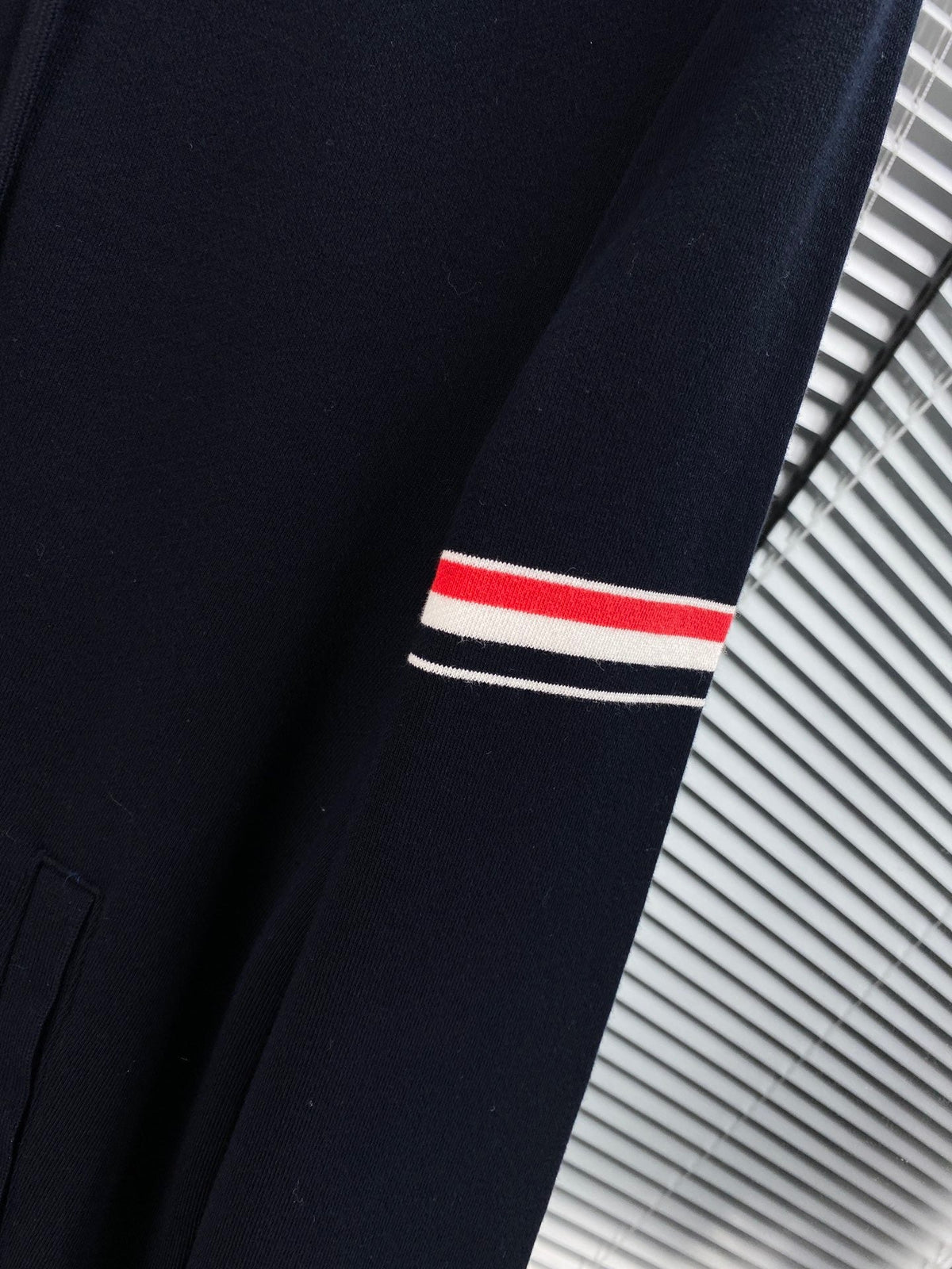 Navy Wool Armband Stripe Zip-Through - Men's
