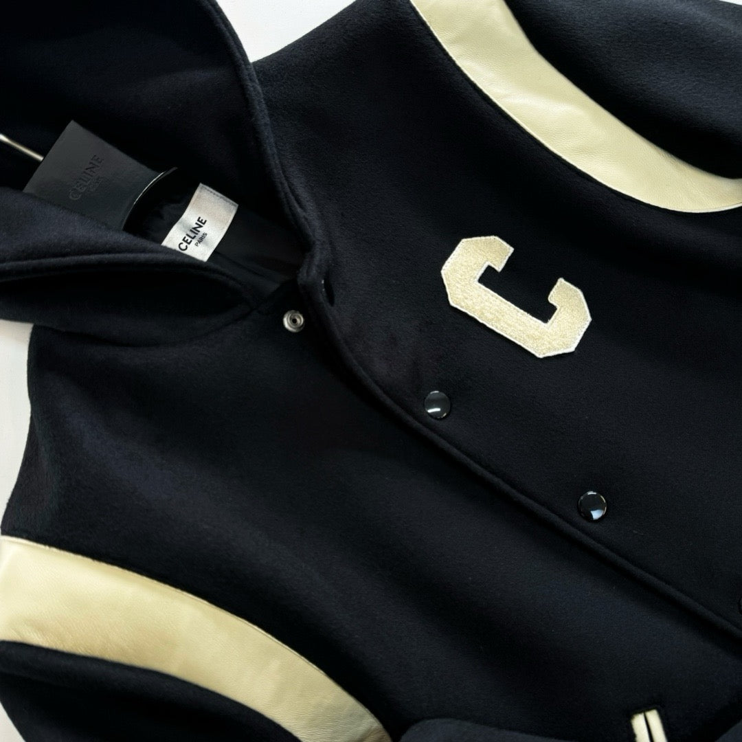 Black Wool Shoulder Panel Varsity - Men's