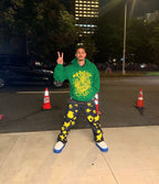 Green Cotton Web Print Pullover - Men's