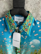 Blue Landscape Print Silk Shirt - Men's