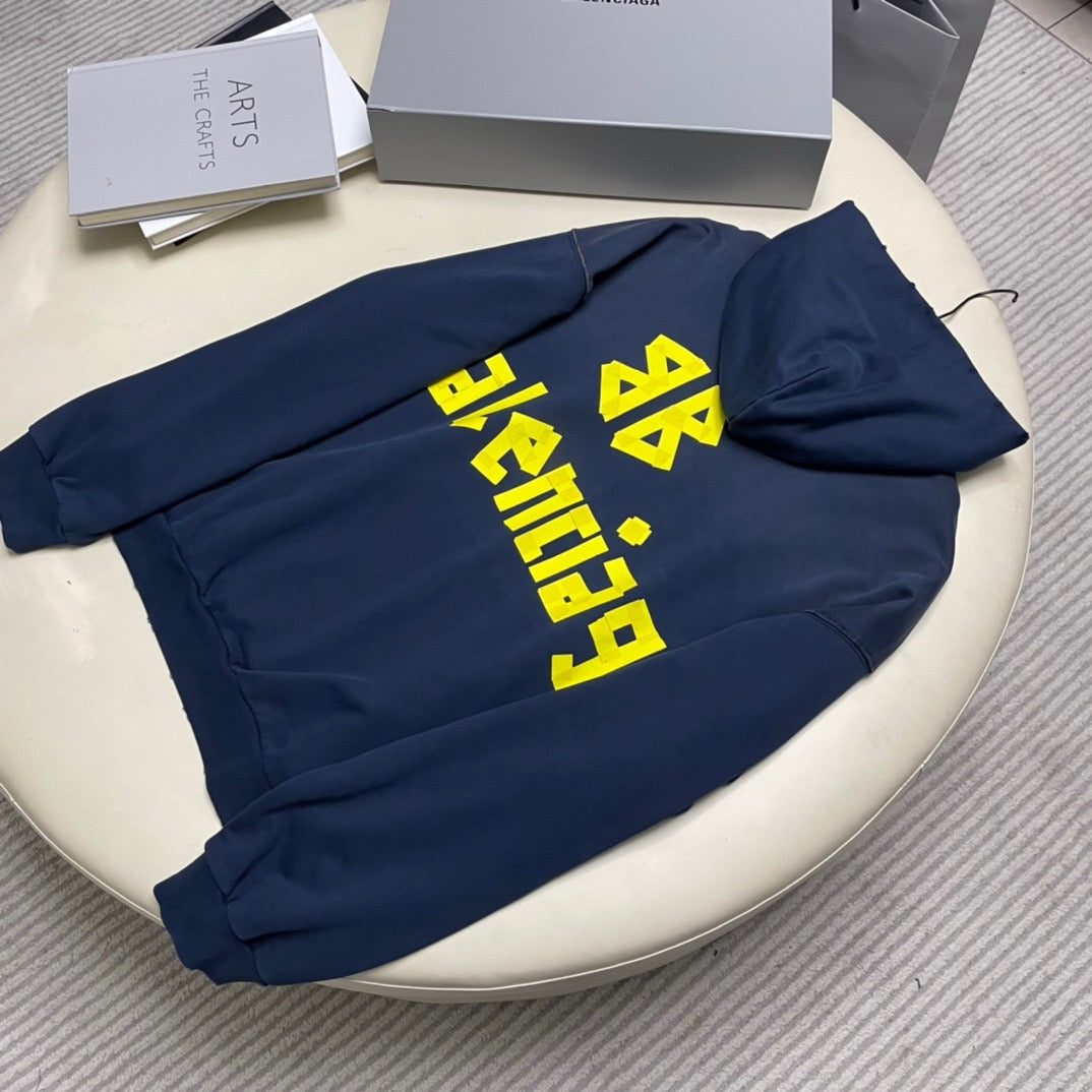 Navy Cotton Text Logo Pullover - Men's