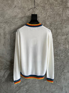 Cream Wool Contrast Trim Crewneck - Men's
