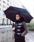 Black Nylon Hooded Gilet - Men's