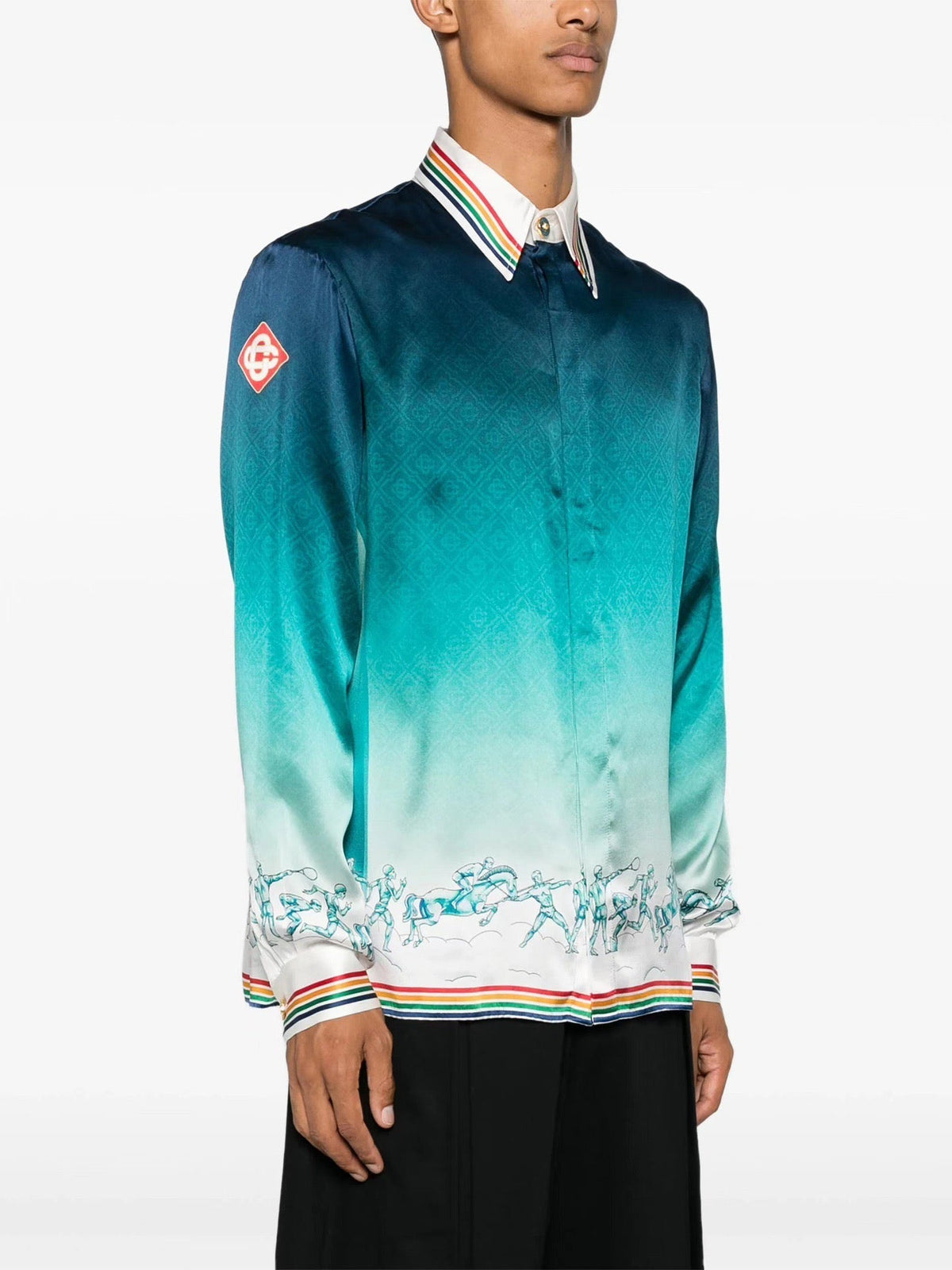 Teal Gradient Silk Shirt - Men's