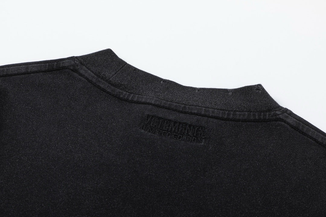 Black Cotton Motif Crewneck - Men's
