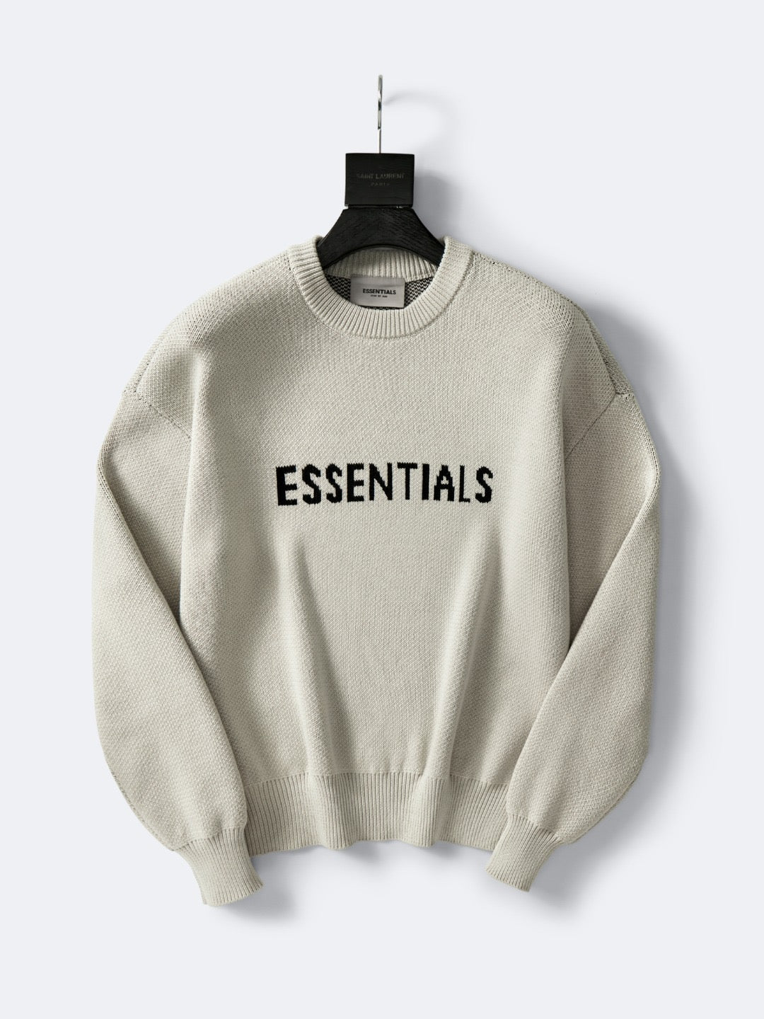 Cream Wool Text Logo Crewneck - Men's