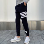 Navy Cotton Bar Stripe Joggers - Men's