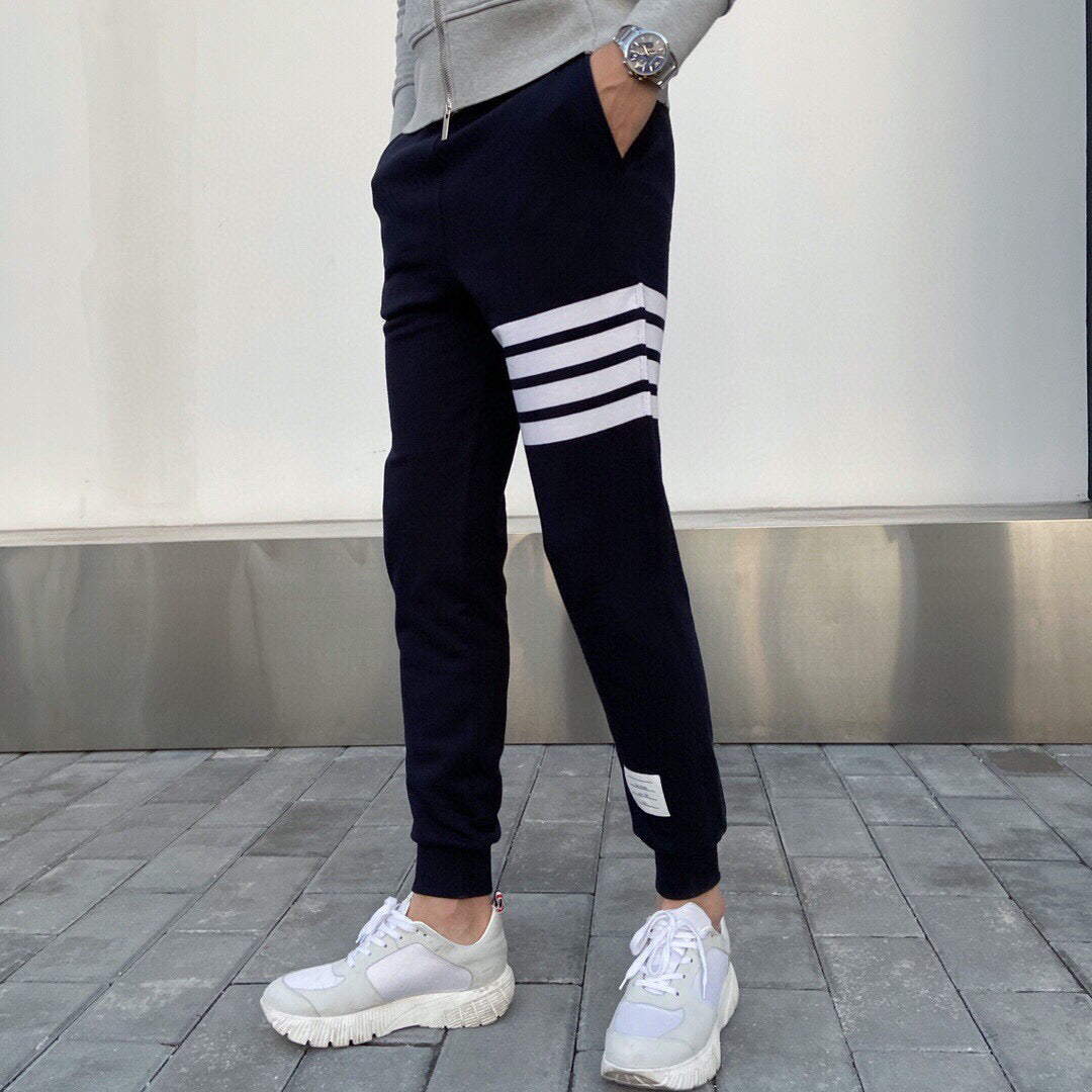 Navy Cotton Bar Stripe Joggers - Men's