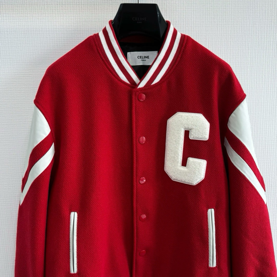 Black Wool Contrast Sleeve Varsity - Men's