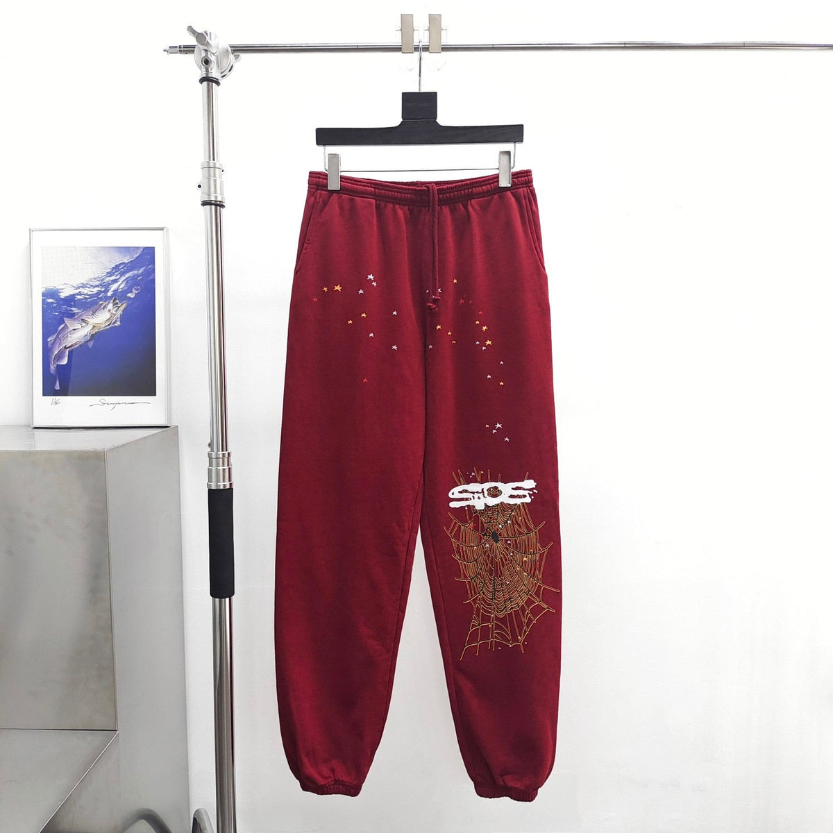Green Cotton Web Graphic Joggers - Men's