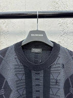 Grey Jacquard Geometric Crewneck - Men's