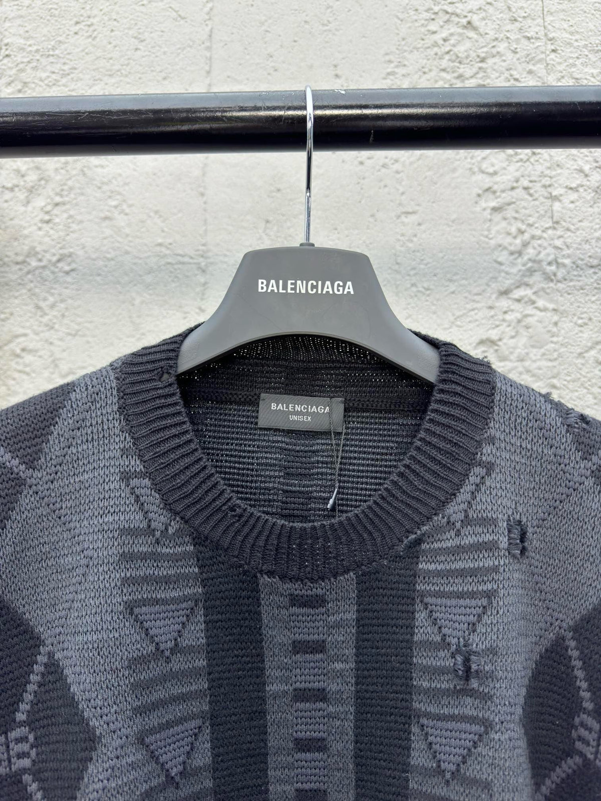 Grey Jacquard Geometric Crewneck - Men's