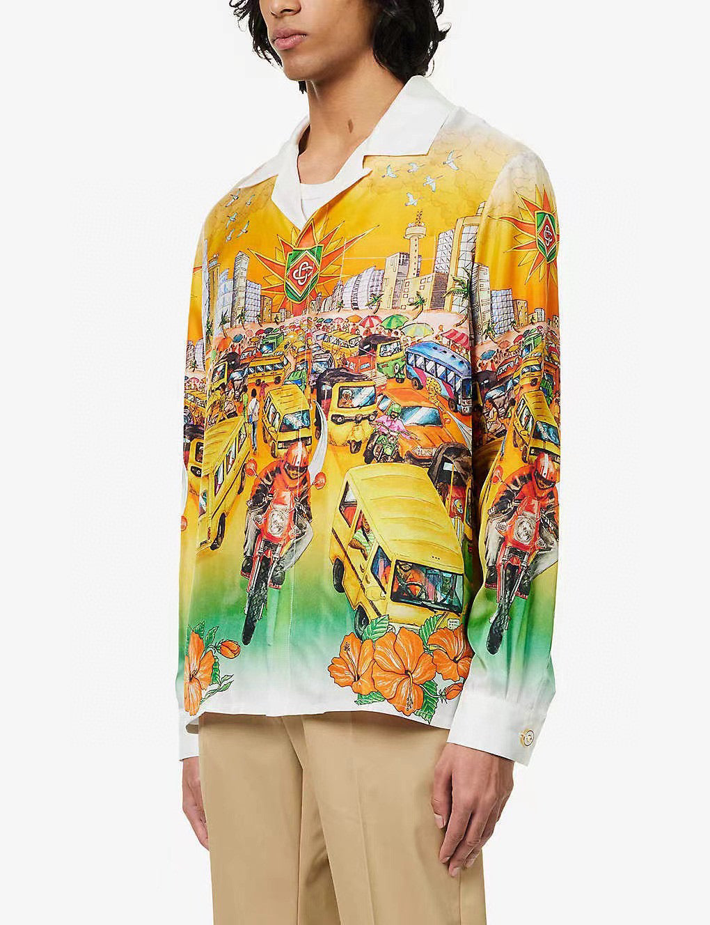 Tropical Scene Print Silk Shirt - Men's