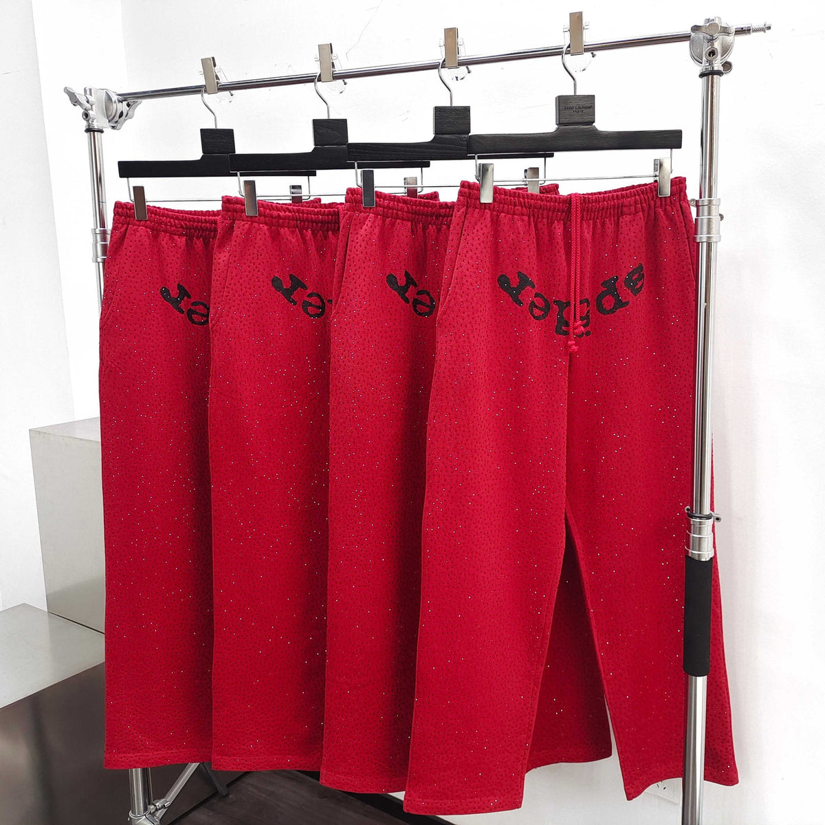 Red Cotton Arch Text Joggers - Men's