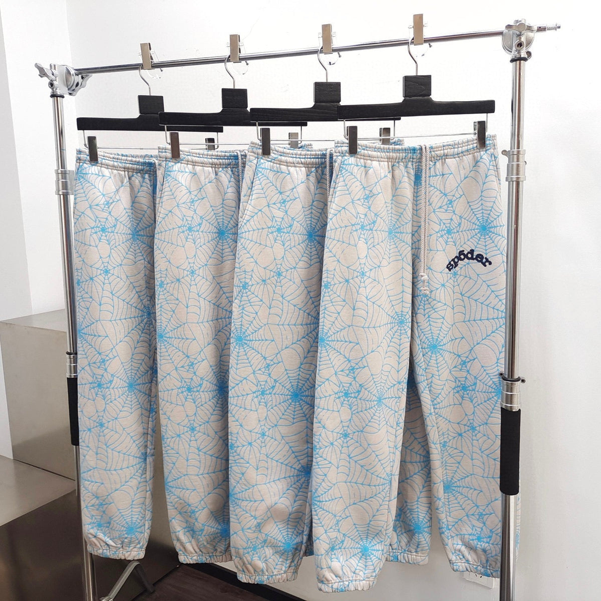White Cotton Web Print Joggers - Men's