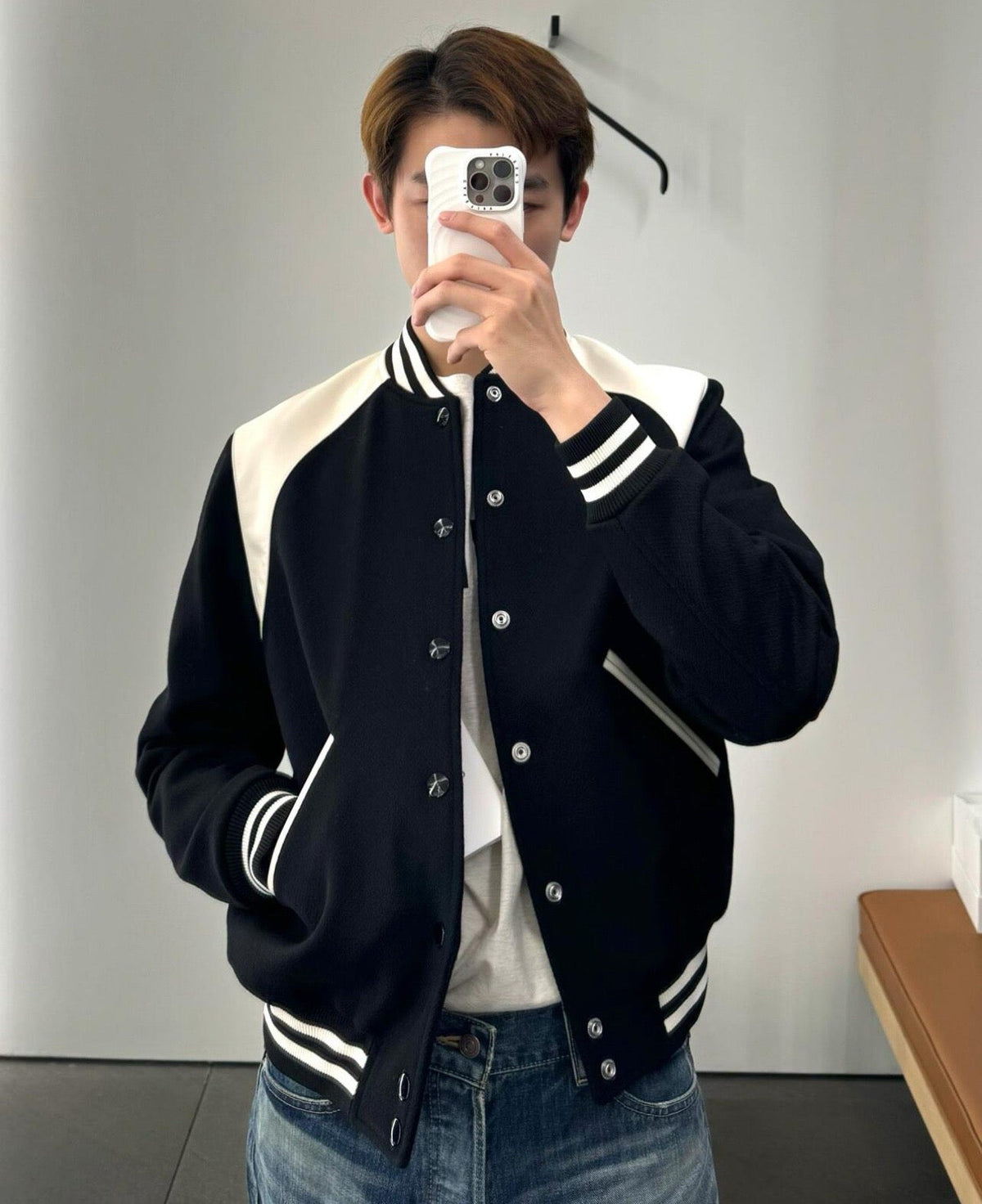 Black Wool Cream Sleeve Varsity - Men's