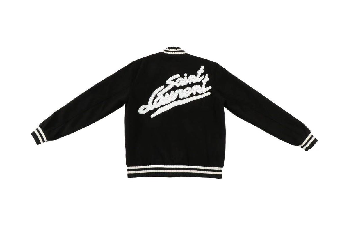 Black Wool Plain Varsity - Men's