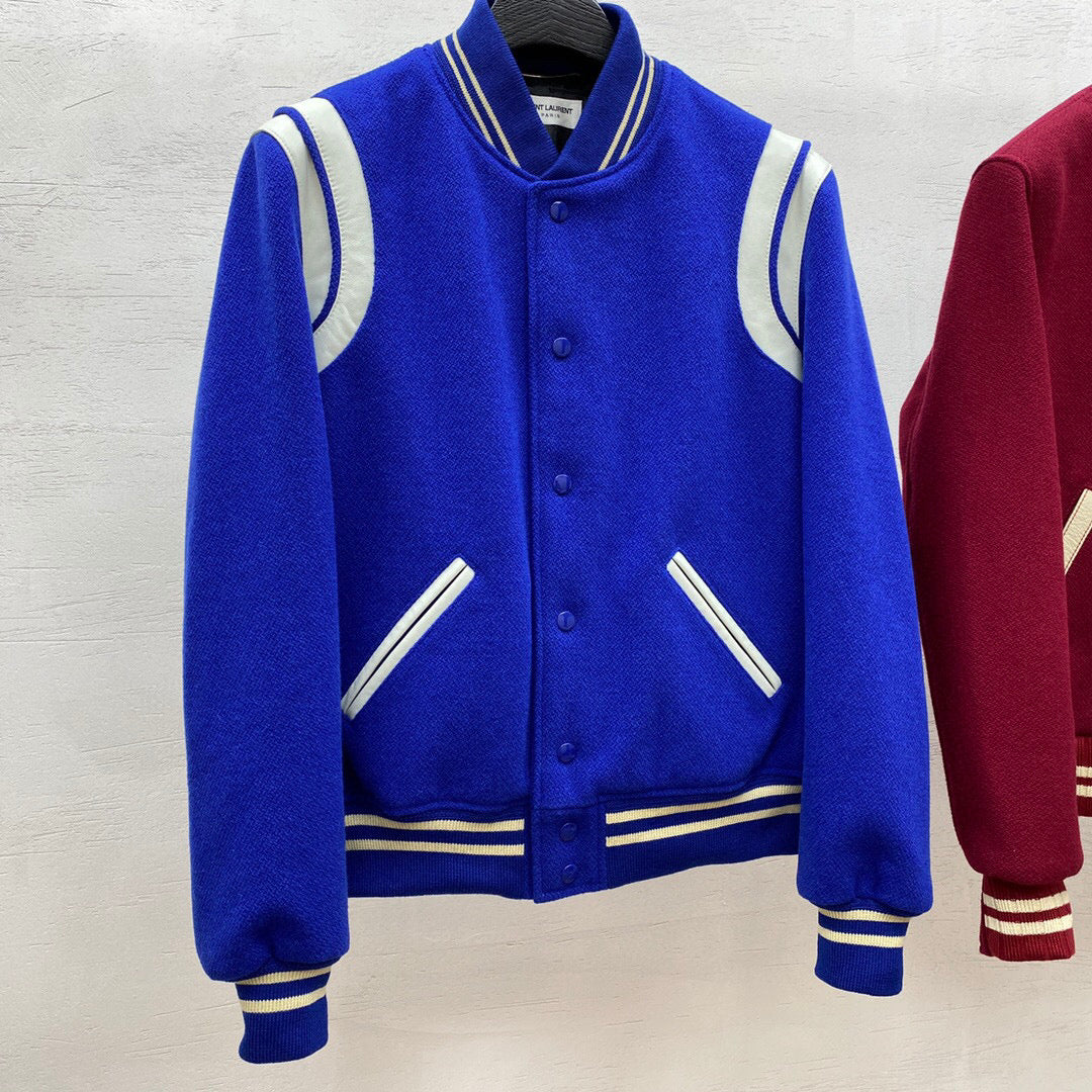 Blue Wool Shoulder Panel Varsity - Men's