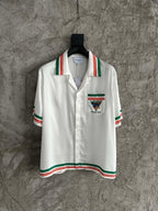 Green and Red Trim Silk Shirt - Men's