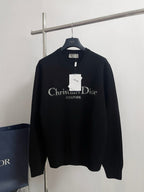 Black Wool Text Logo Crewneck - Men's