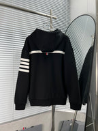 Black Cotton Bar Stripe Zip-Through - Men's