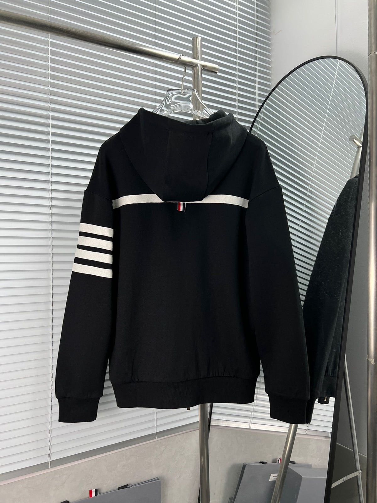 Black Cotton Bar Stripe Zip-Through - Men's