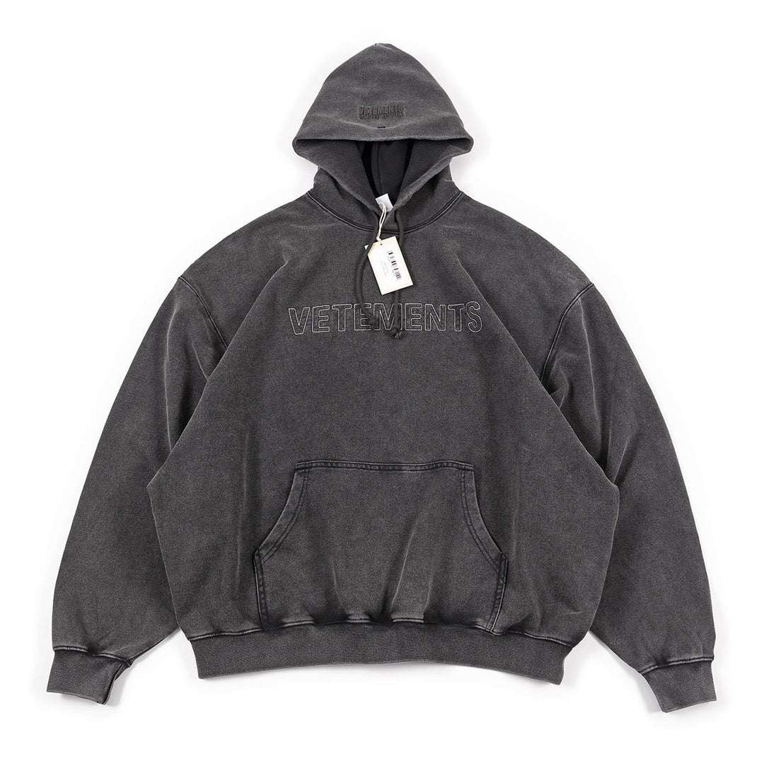 Washed Grey Tonal Logo Hoodie - Men's