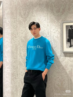 Navy Wool Text Logo Crewneck - Men's