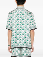 Teal Floral Print Silk Shirt - Men's
