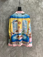 Pink Scenic Print Silk Shirt - Men's